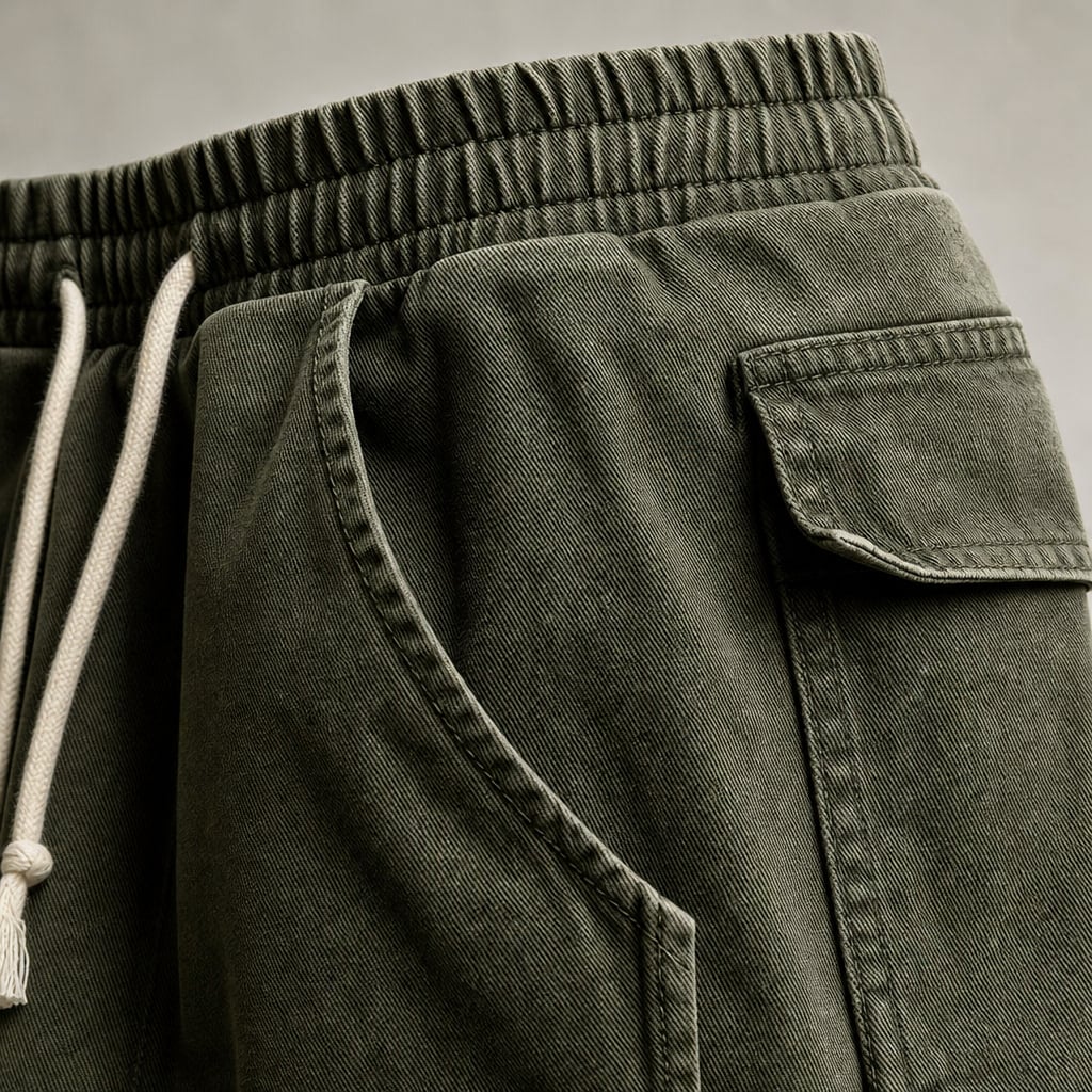Cargo Pants Wide Leg Relaxed Fit Green – Fabric and Detail Close-Up