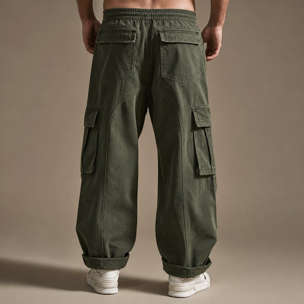 Cargo Pants Wide Leg Relaxed Fit Green – Full Look