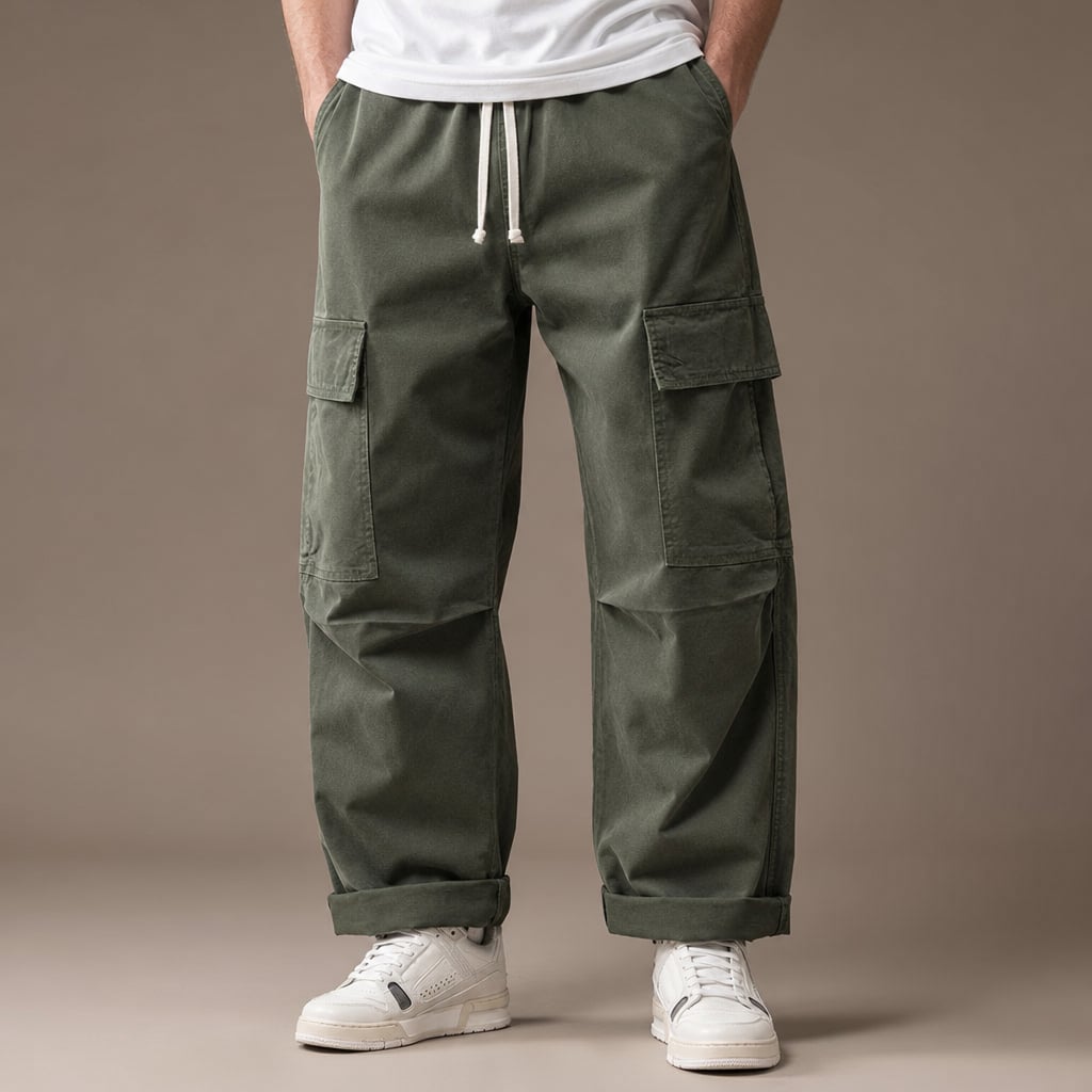 Cargo Pants Wide Leg Relaxed Fit in Green – Tarlano Premium Menswear