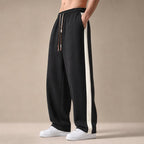 Wide Leg Sweatpants Side Stripe Relaxed Fit Black – Side Angle View