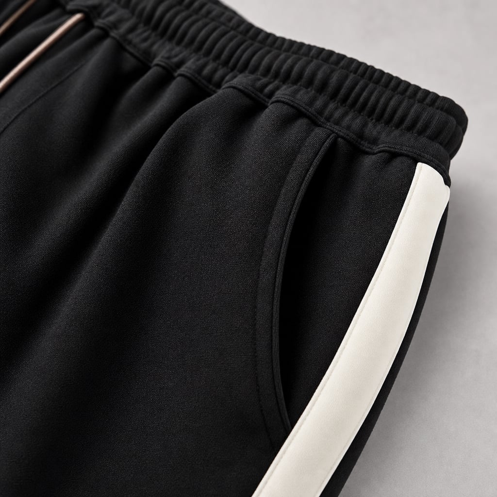 Wide Leg Sweatpants Side Stripe Relaxed Fit Black – Fabric and Detail Close-Up