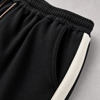 Wide Leg Sweatpants Side Stripe Relaxed Fit Black – Fabric and Detail Close-Up