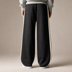 Wide Leg Sweatpants Side Stripe Relaxed Fit Black – Full Look