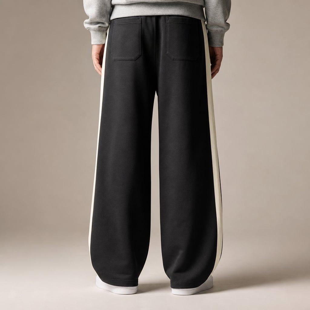 Wide Leg Sweatpants Side Stripe Relaxed Fit Black – Full Look
