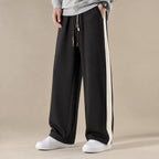 Wide Leg Sweatpants Side Stripe Relaxed Fit Black – Product Photo