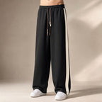 Wide Leg Sweatpants Side Stripe Relaxed Fit in Black – Tarlano Premium Menswear
