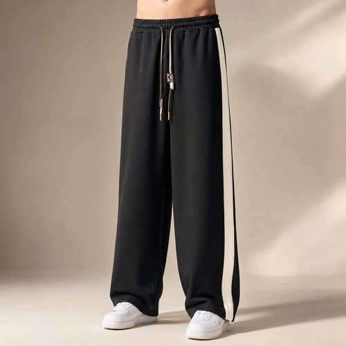 Wide Leg Sweatpants Side Stripe Relaxed Fit in Black – Tarlano Premium Menswear