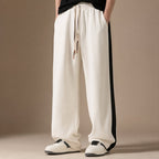 Wide Leg Sweatpants Side Stripe Relaxed Fit Cream – Product Photo