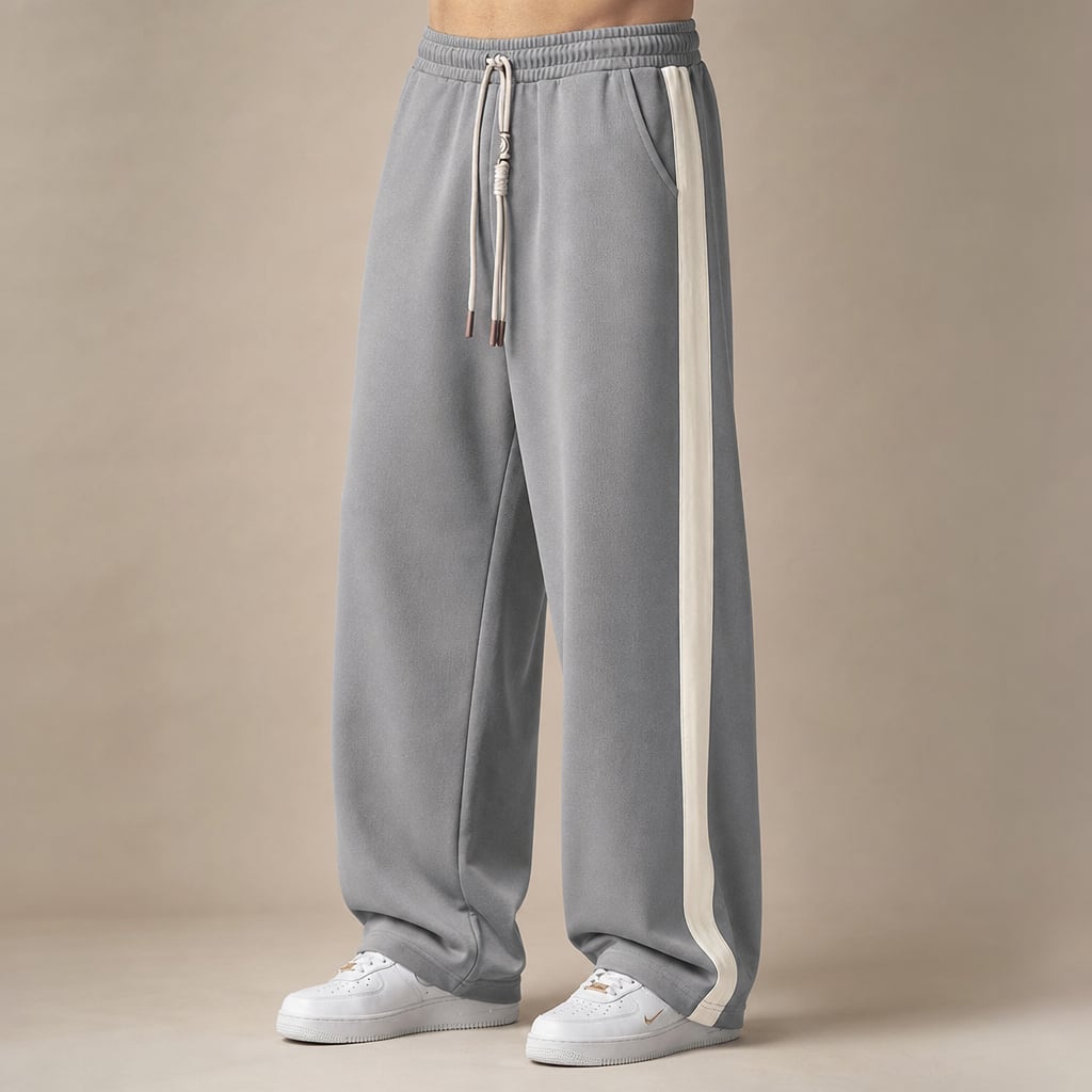 Wide Leg Sweatpants Side Stripe Relaxed Fit Gray – Product Photo