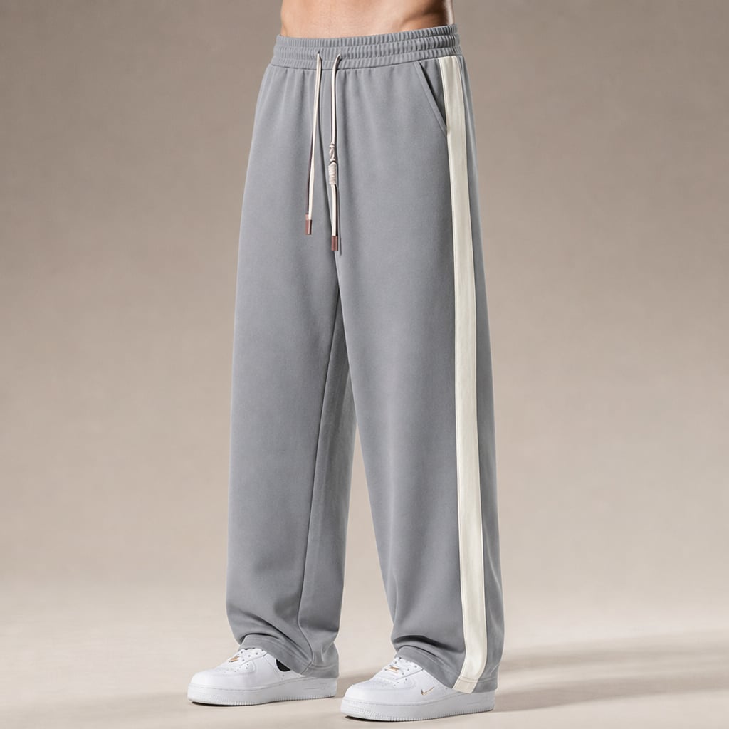 Wide Leg Sweatpants Side Stripe Relaxed Fit in Gray – Tarlano Premium Menswear