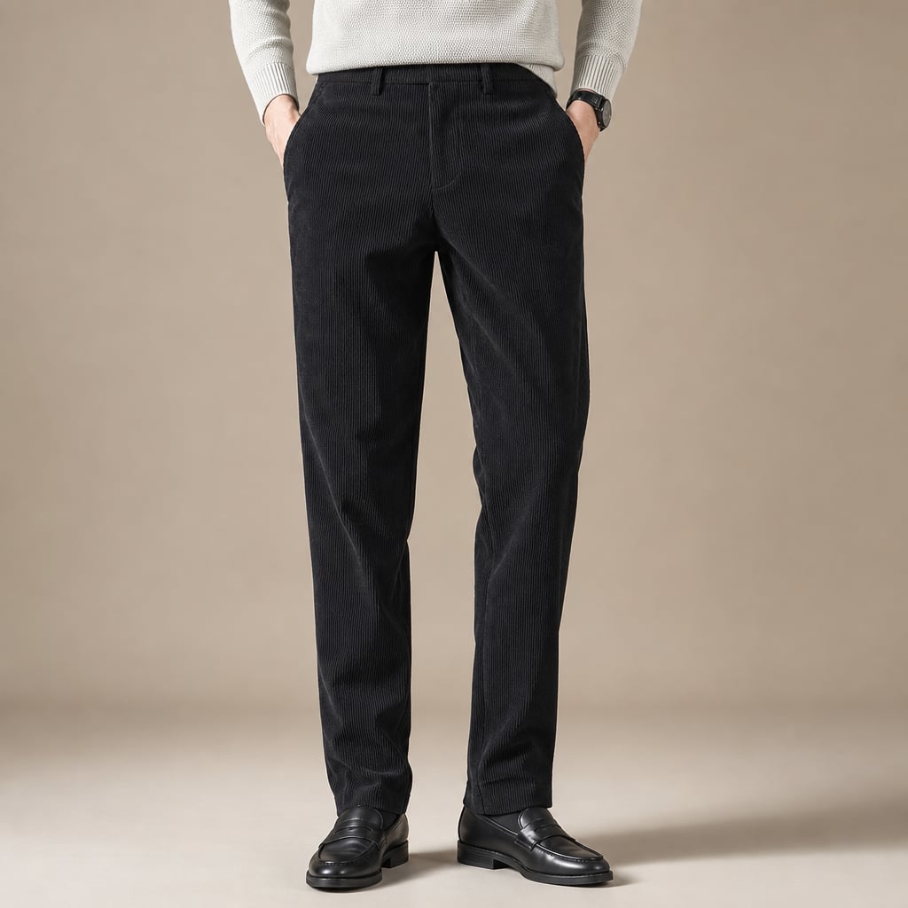 Chino Pants Corduroy Tapered Fit Black – Product Photo