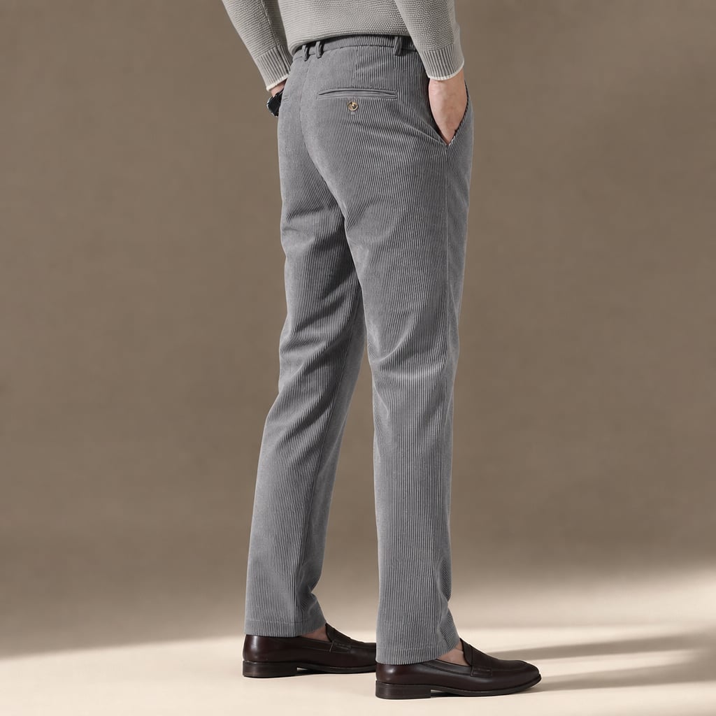 Chino Pants Corduroy Tapered Fit Gray – Side Angle View