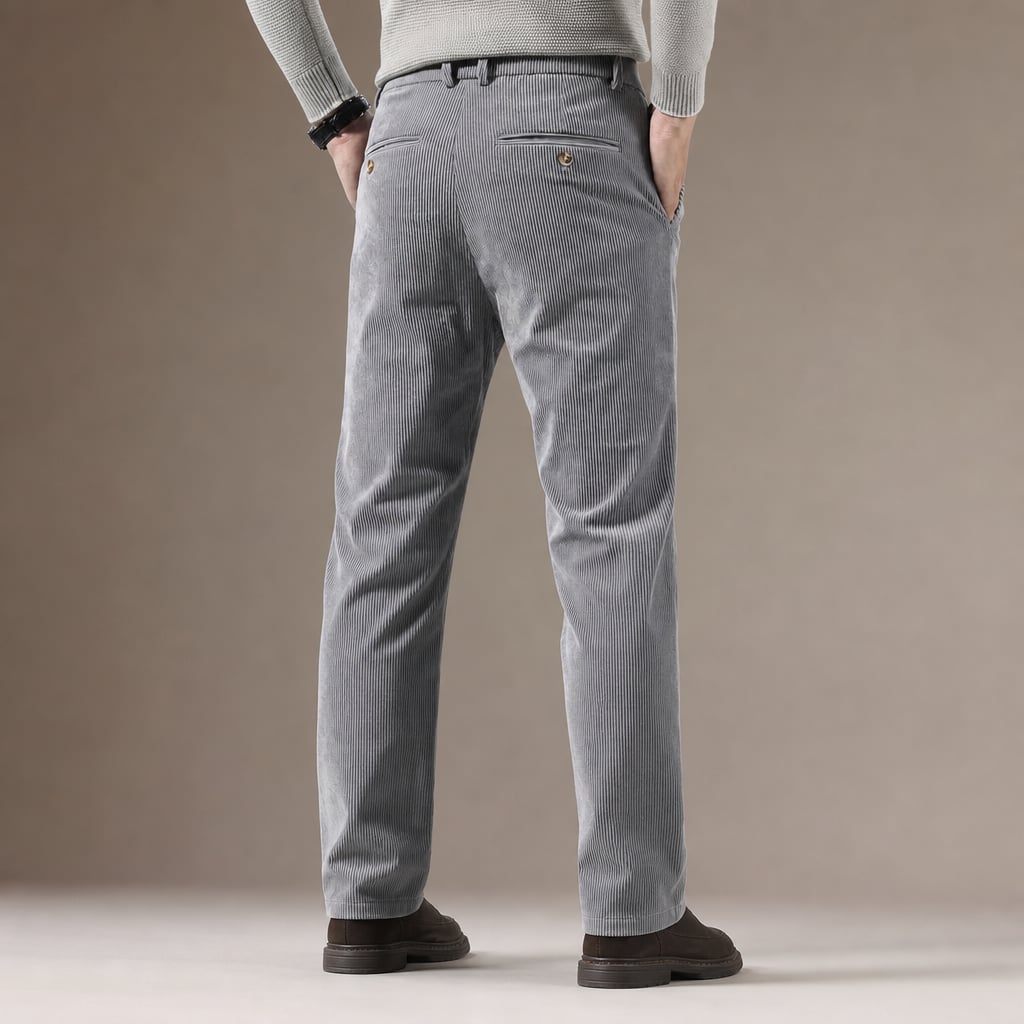 Chino Pants Corduroy Tapered Fit Gray – Full Look