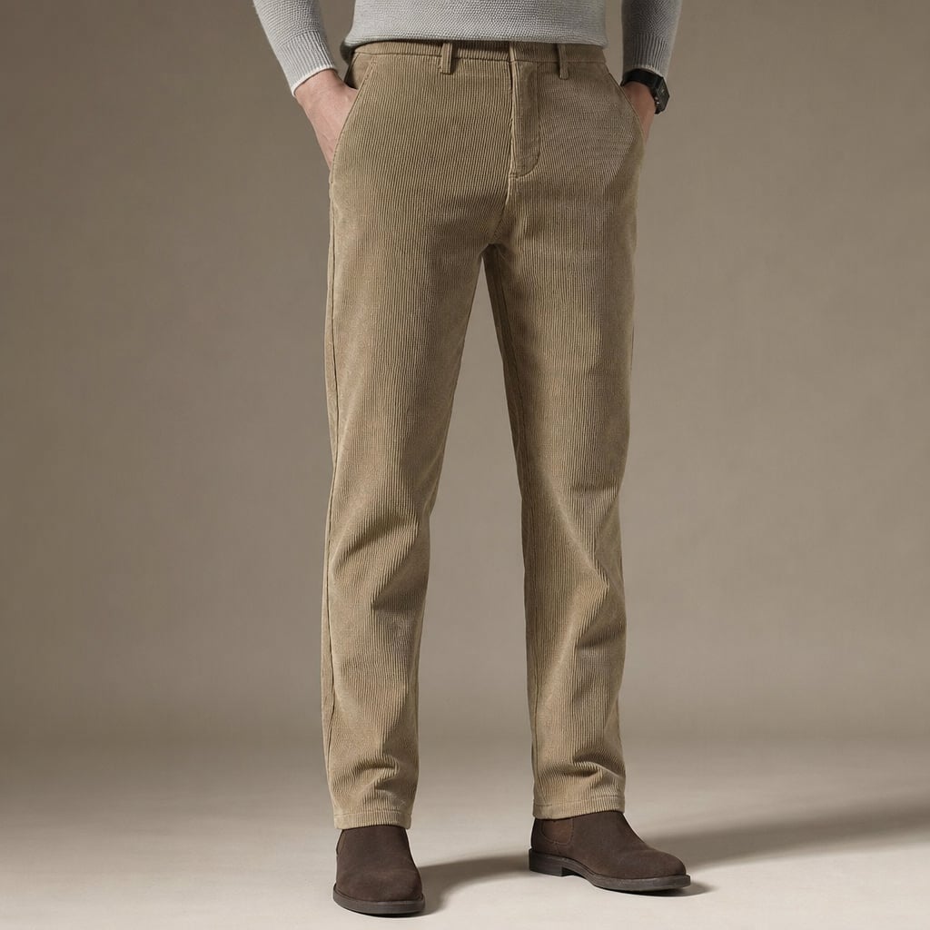 Chino Pants Corduroy Tapered Fit Khaki – Product Photo