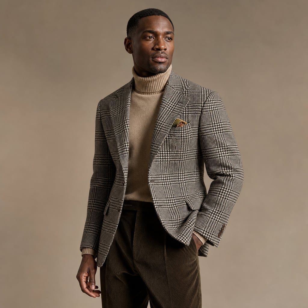 Blazer Houndstooth Check Classic Fit Khaki Khaki – Side Angle View