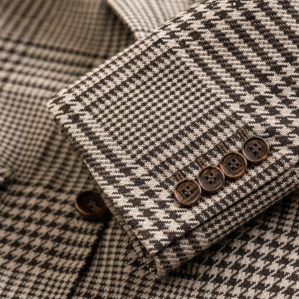 Blazer Houndstooth Check Classic Fit Khaki Khaki – Fabric and Detail Close-Up