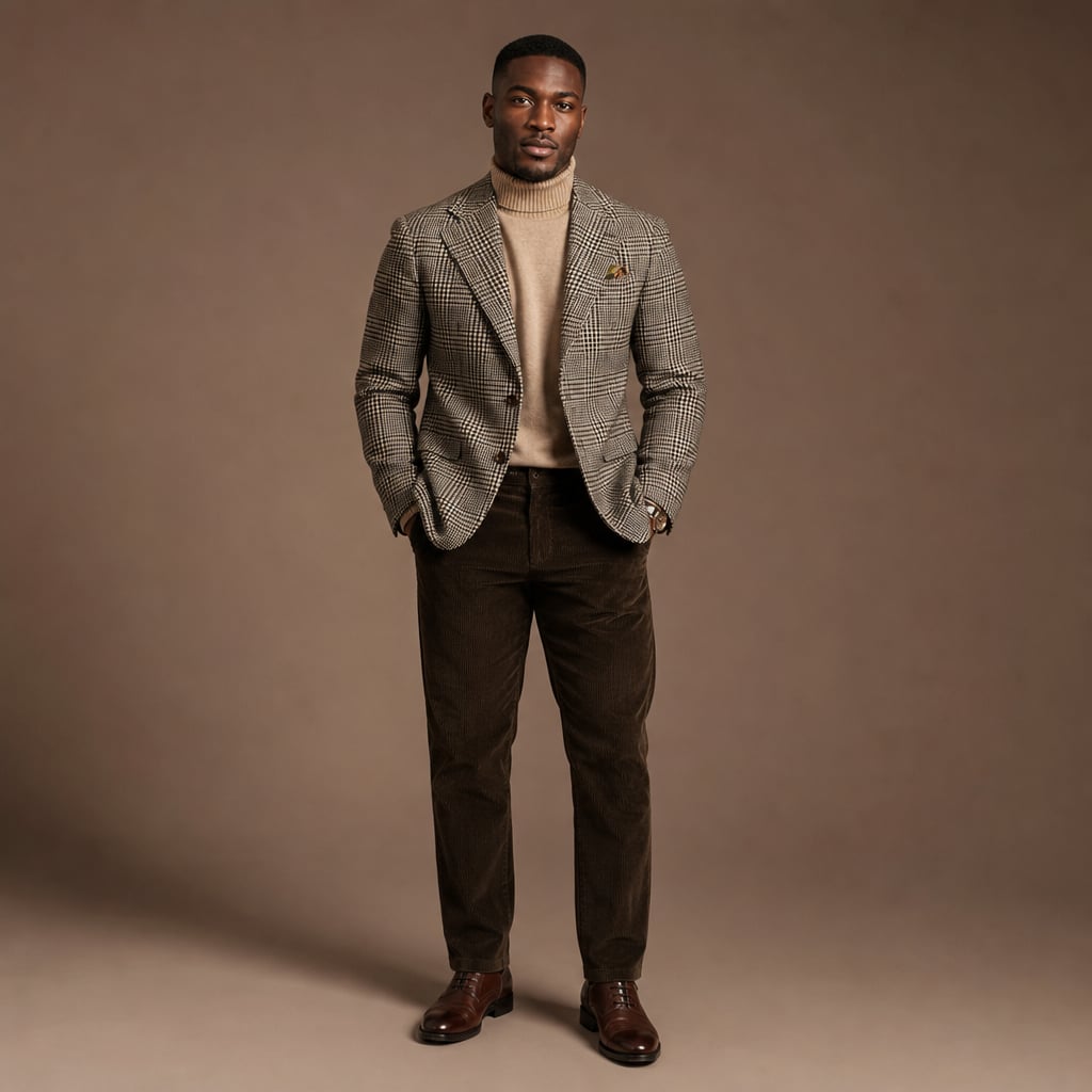 Blazer Houndstooth Check Classic Fit Khaki Khaki – Full Look