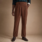 Corduroy Pants Gurkha Double Pleat Side Tab Waistband Brown – Product Photo