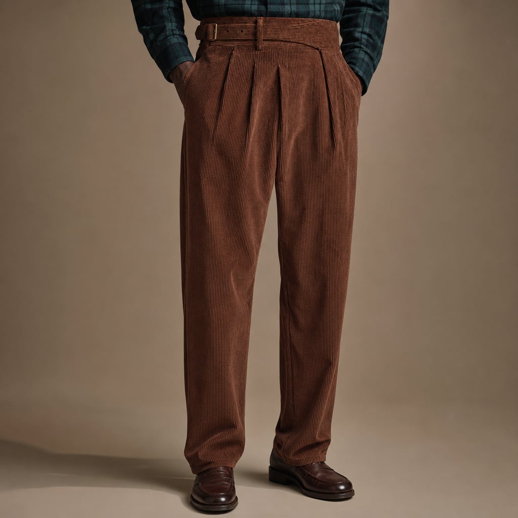 Corduroy Pants Gurkha Double Pleat Side Tab Waistband in Brown – Tarlano Premium Menswear