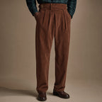 Corduroy Pants Gurkha Double Pleat Side Tab Waistband in Brown – Tarlano Premium Menswear