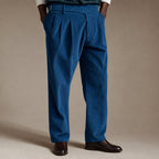 Corduroy Pants Gurkha Double Pleat Side Tab Waistband Cobalt Blue – Product Photo