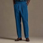 Corduroy Pants Gurkha Double Pleat Side Tab Waistband in Cobalt Blue – Tarlano Premium Menswear