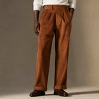 Corduroy Pants Gurkha Double Pleat Side Tab Waistband in Cognac Brown – Tarlano Premium Menswear