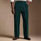Corduroy Pants Gurkha Double Pleat Side Tab Waistband Forest Green – Product Photo