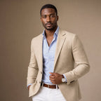 Blazer Knit Notch Lapel Tailored Fit Beige – Product Photo