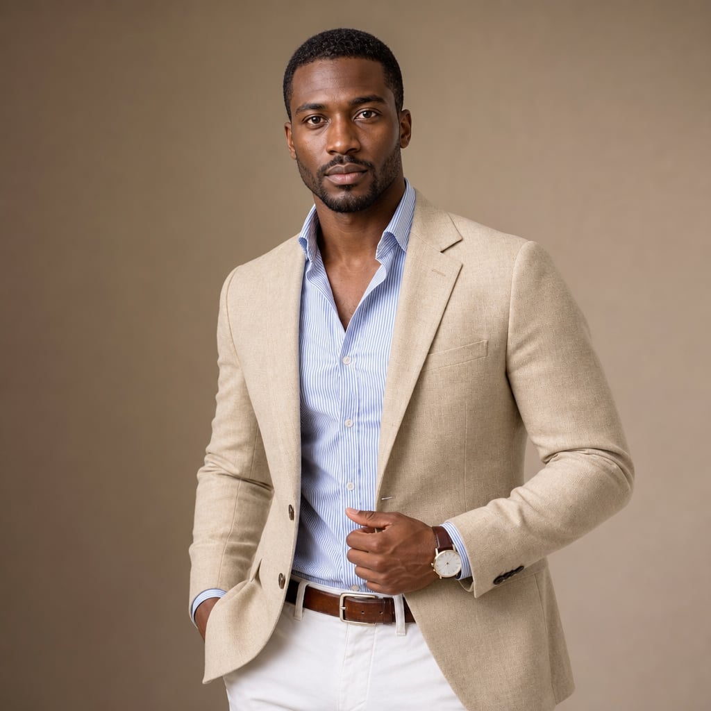 Blazer Knit Notch Lapel Tailored Fit Beige – Product Photo