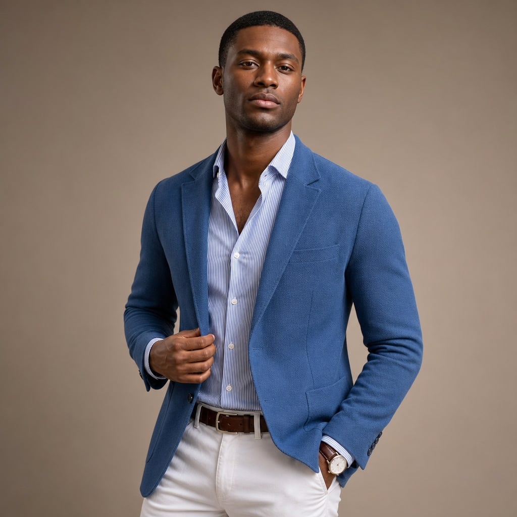 Blazer Knit Notch Lapel Tailored Fit Blue – Side Angle View