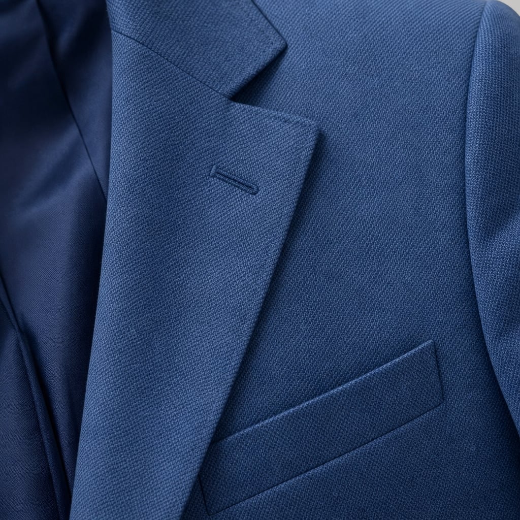 Blazer Knit Notch Lapel Tailored Fit Blue – Fabric and Detail Close-Up