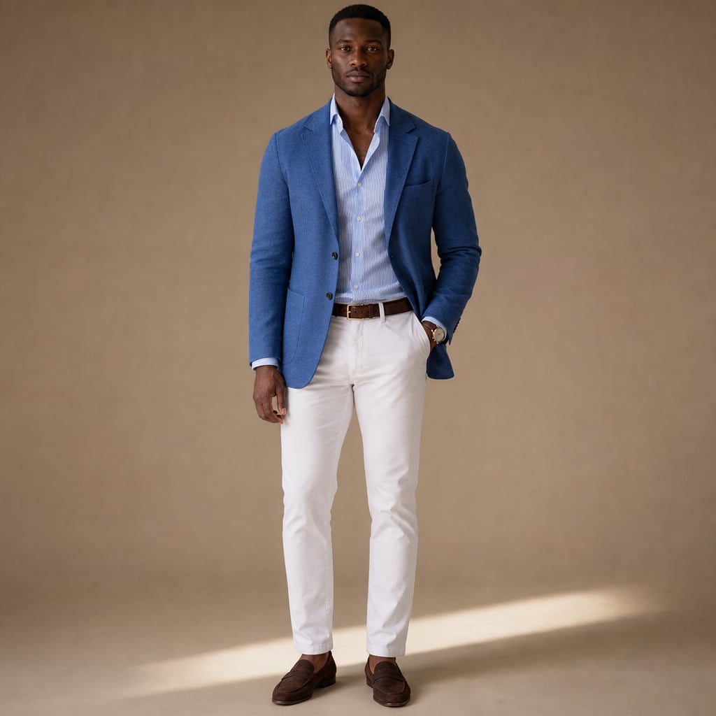 Blazer Knit Notch Lapel Tailored Fit Blue – Full Look