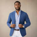 Blazer Knit Notch Lapel Tailored Fit Blue – Product Photo