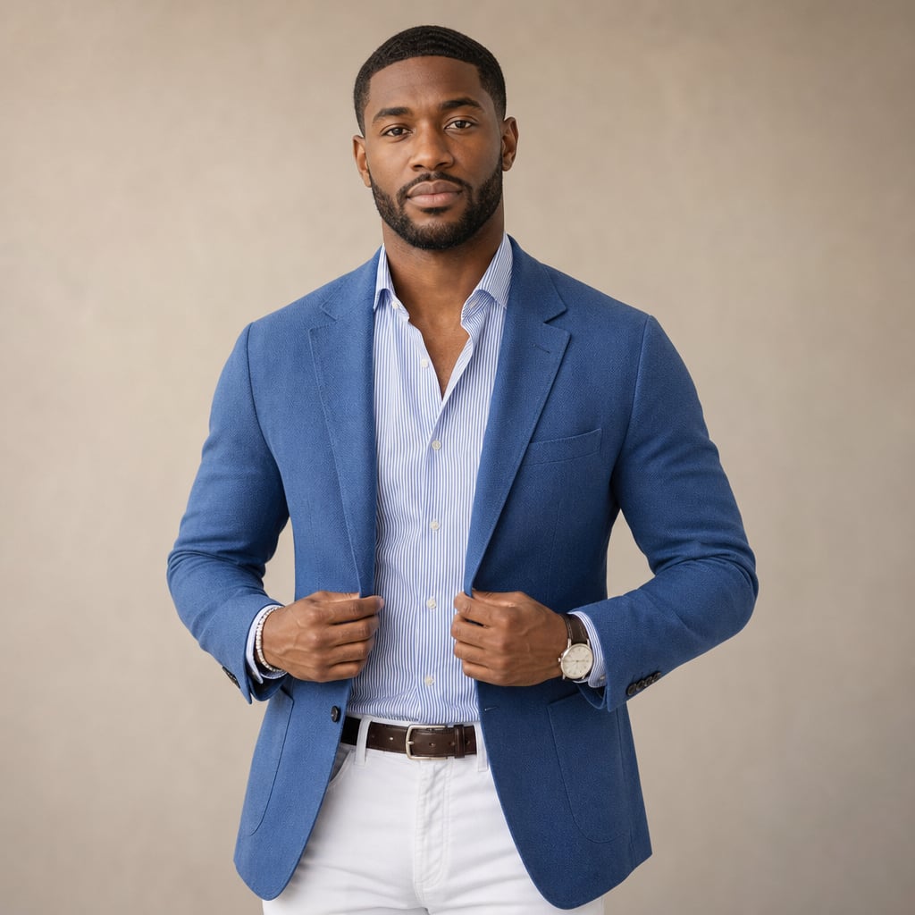 Blazer Knit Notch Lapel Tailored Fit Blue – Product Photo