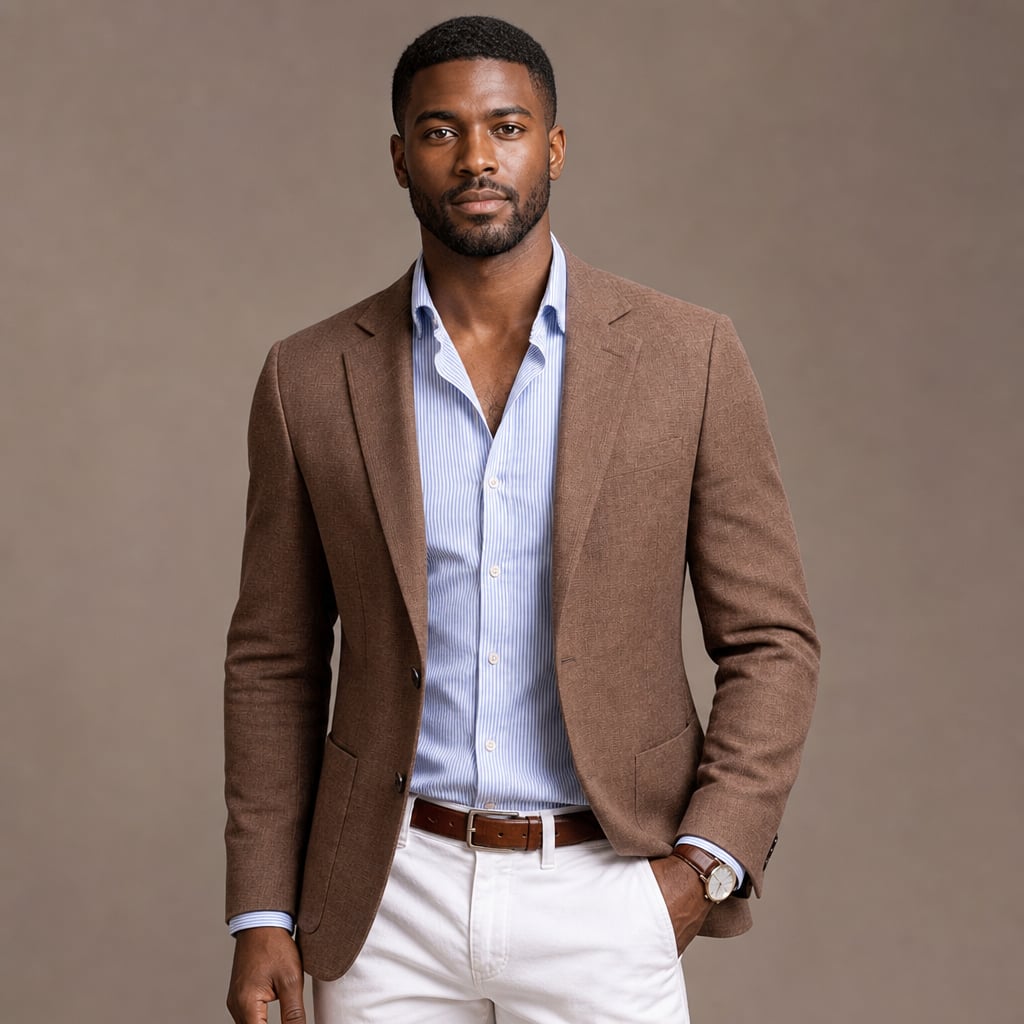 Blazer Knit Notch Lapel Tailored Fit Brown – Product Photo