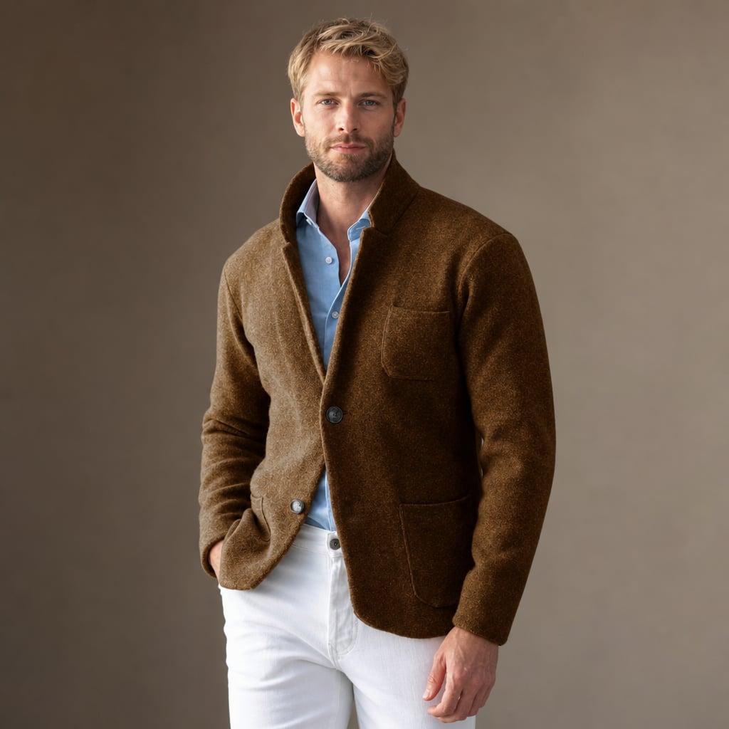 Sport Coat Wool Blend Stand Collar Brown – Side Angle View