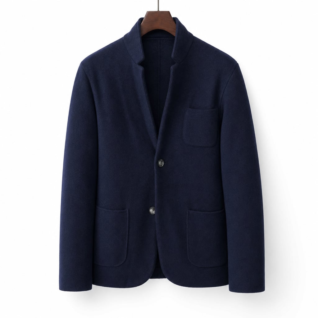 Sport Coat Wool Blend Stand Collar Navy Blue – Product Photo