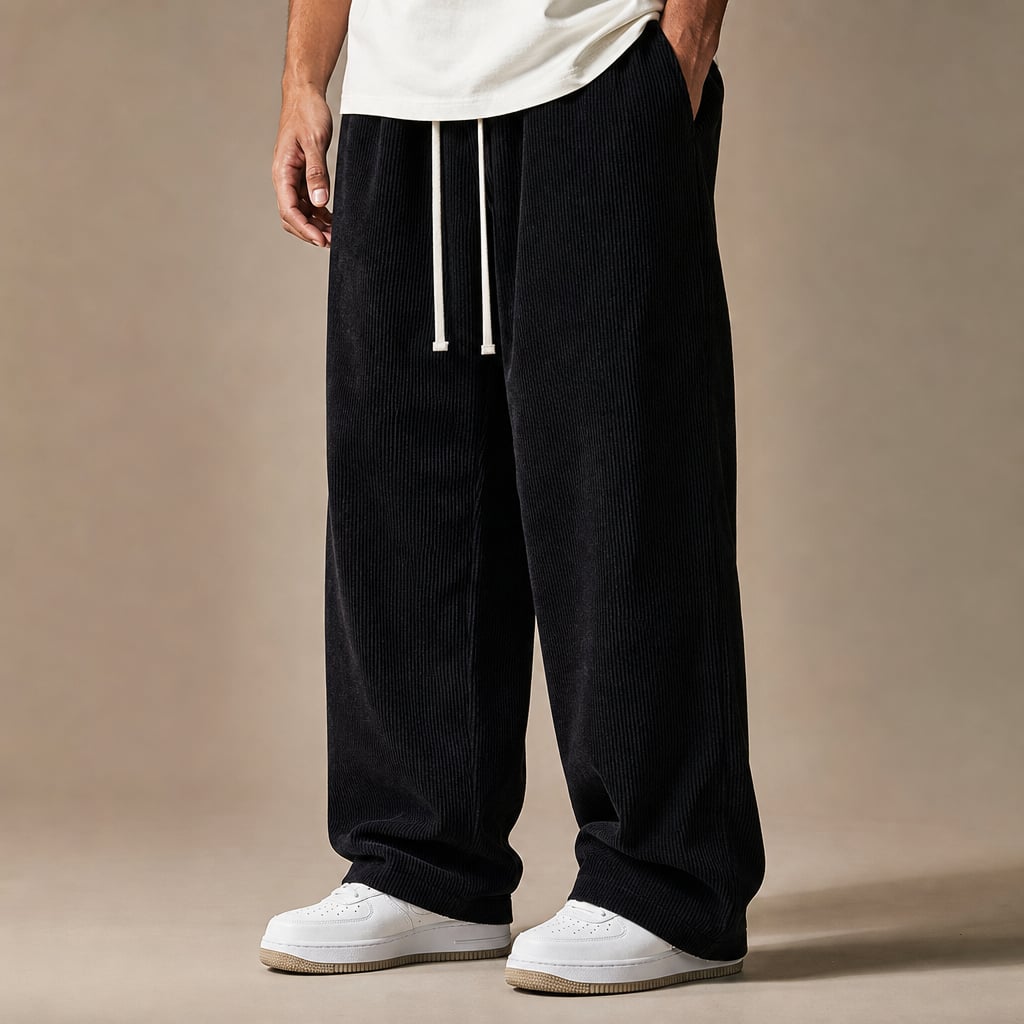Corduroy Pants Relaxed Fit Stretch Black – Product Photo