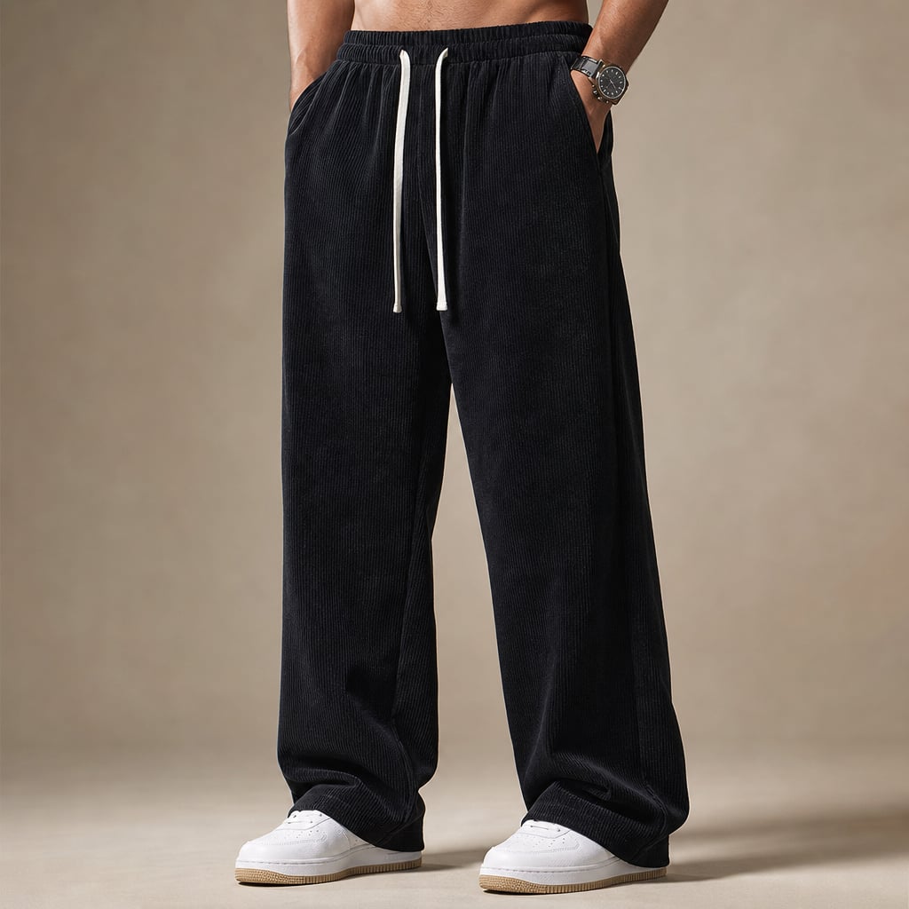 Corduroy Pants Relaxed Fit Stretch in Black – Tarlano Premium Menswear