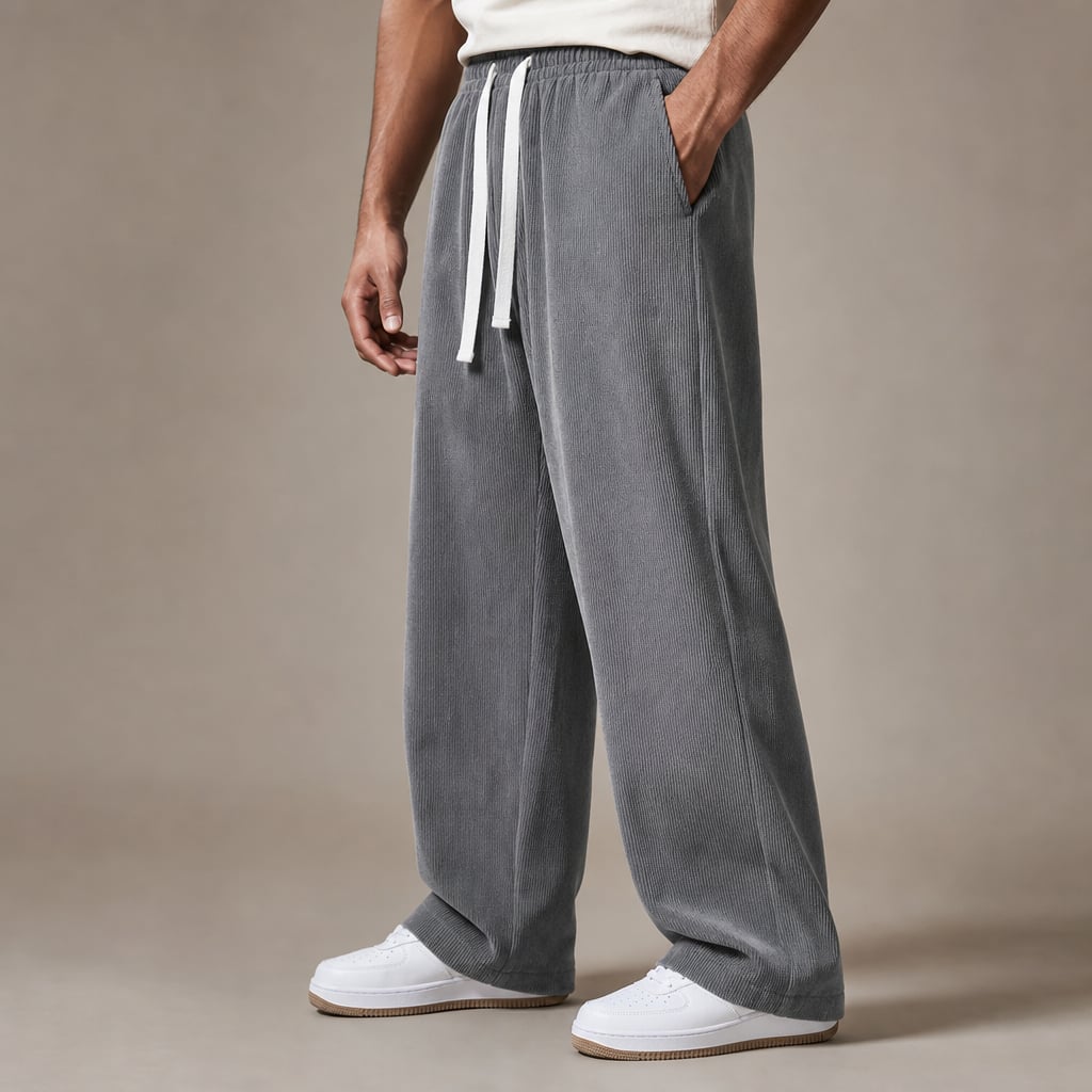 Corduroy Pants Relaxed Fit Stretch Gray – Side Angle View