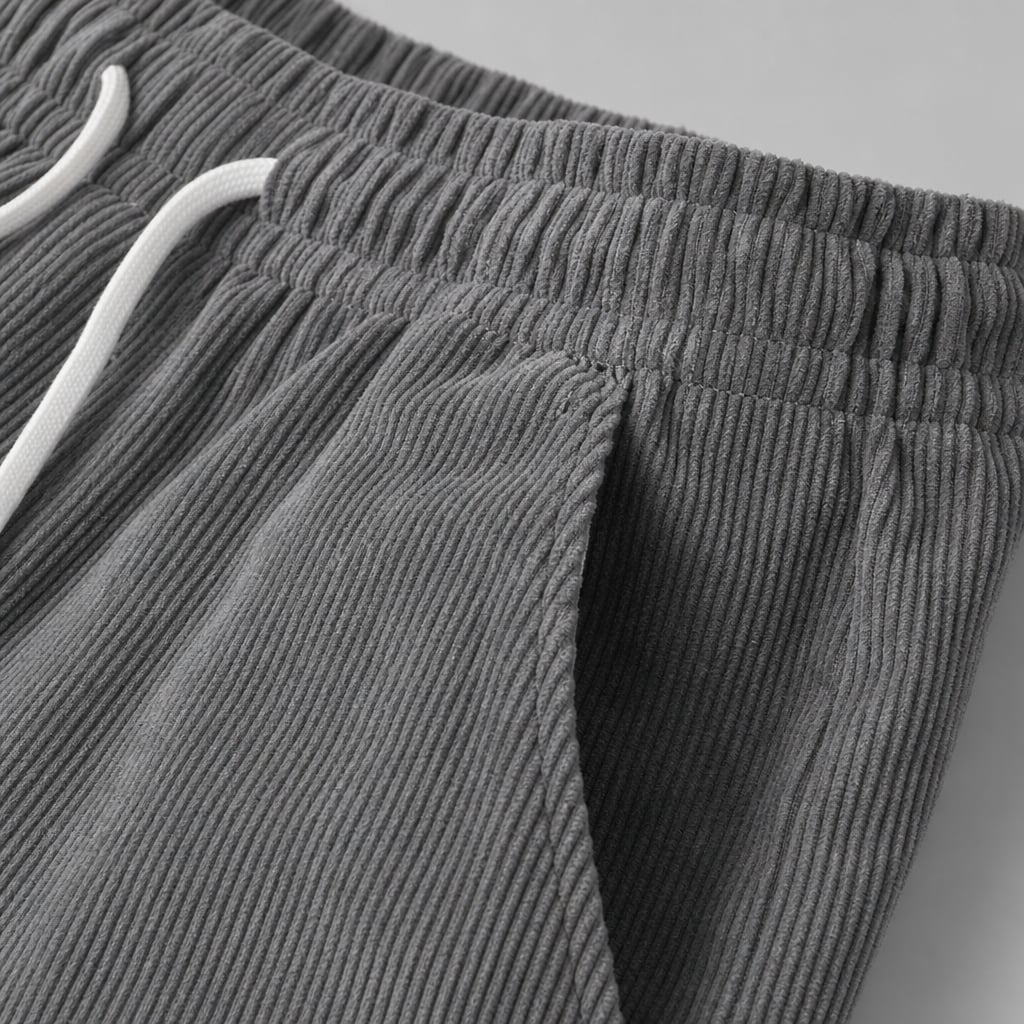 Corduroy Pants Relaxed Fit Stretch Gray – Fabric and Detail Close-Up