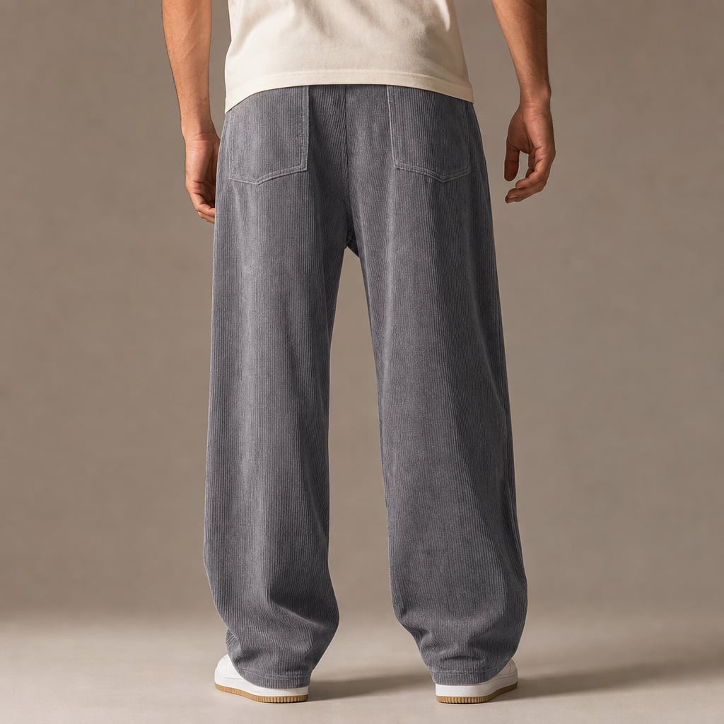 Corduroy Pants Relaxed Fit Stretch Gray – Full Look