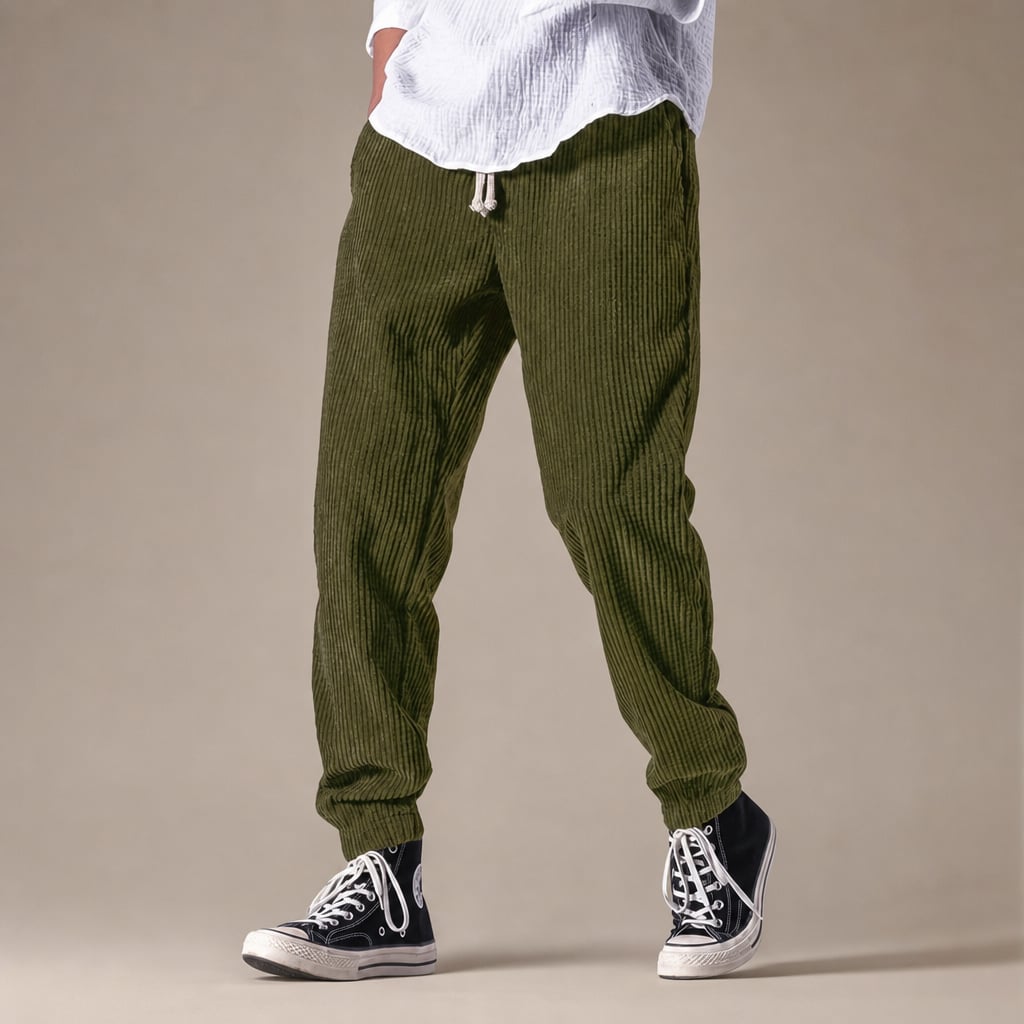 Cargo Pants Relaxed Fit Drawstring Waist Army Green – Product Photo