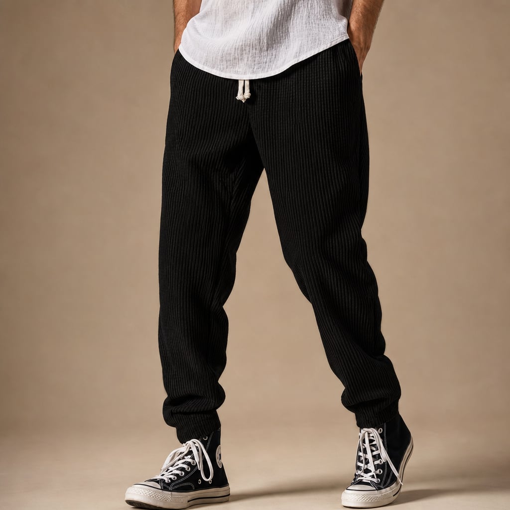 Cargo Pants Relaxed Fit Drawstring Waist Black – Product Photo