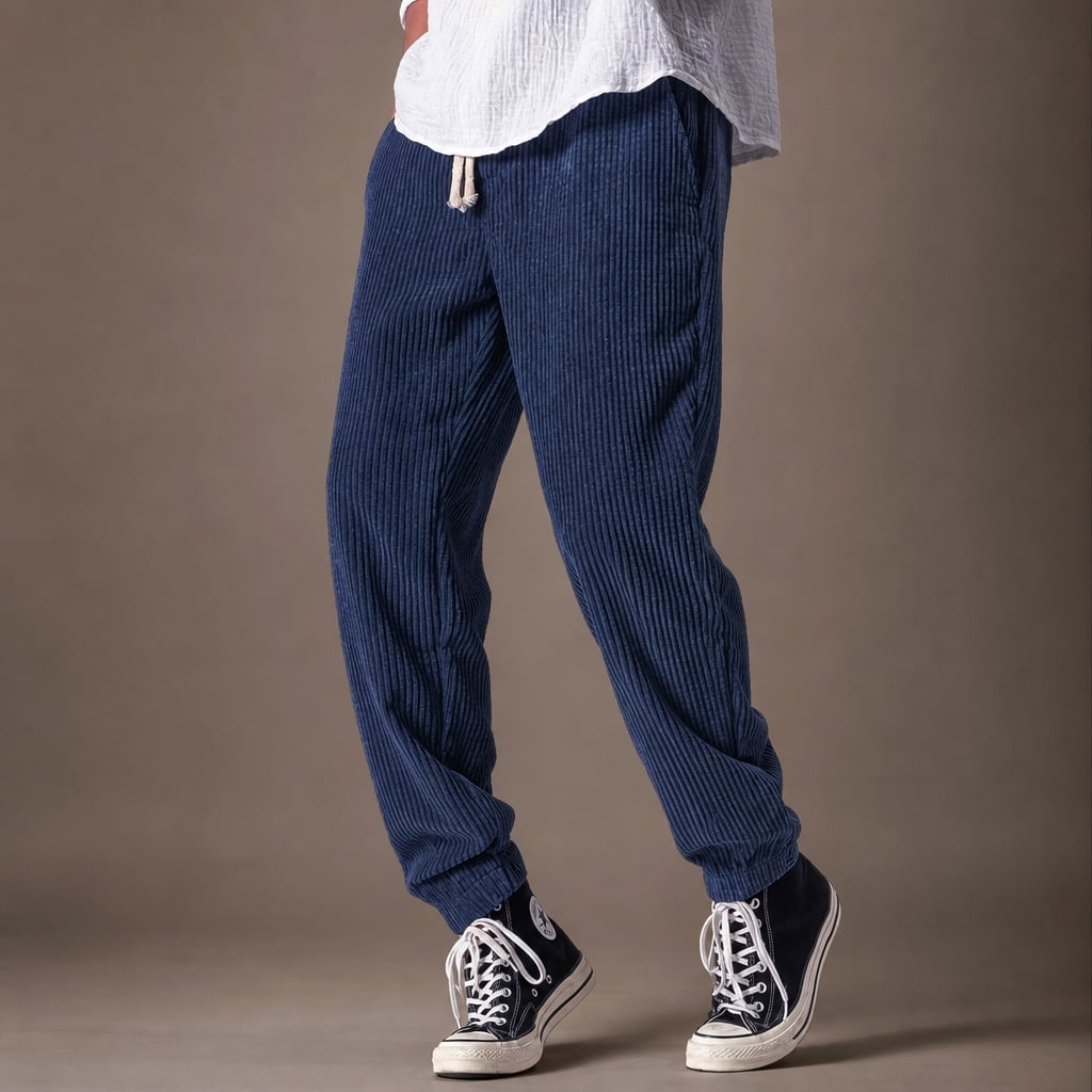 Cargo Pants Relaxed Fit Drawstring Waist Navy Blue – Side Angle View