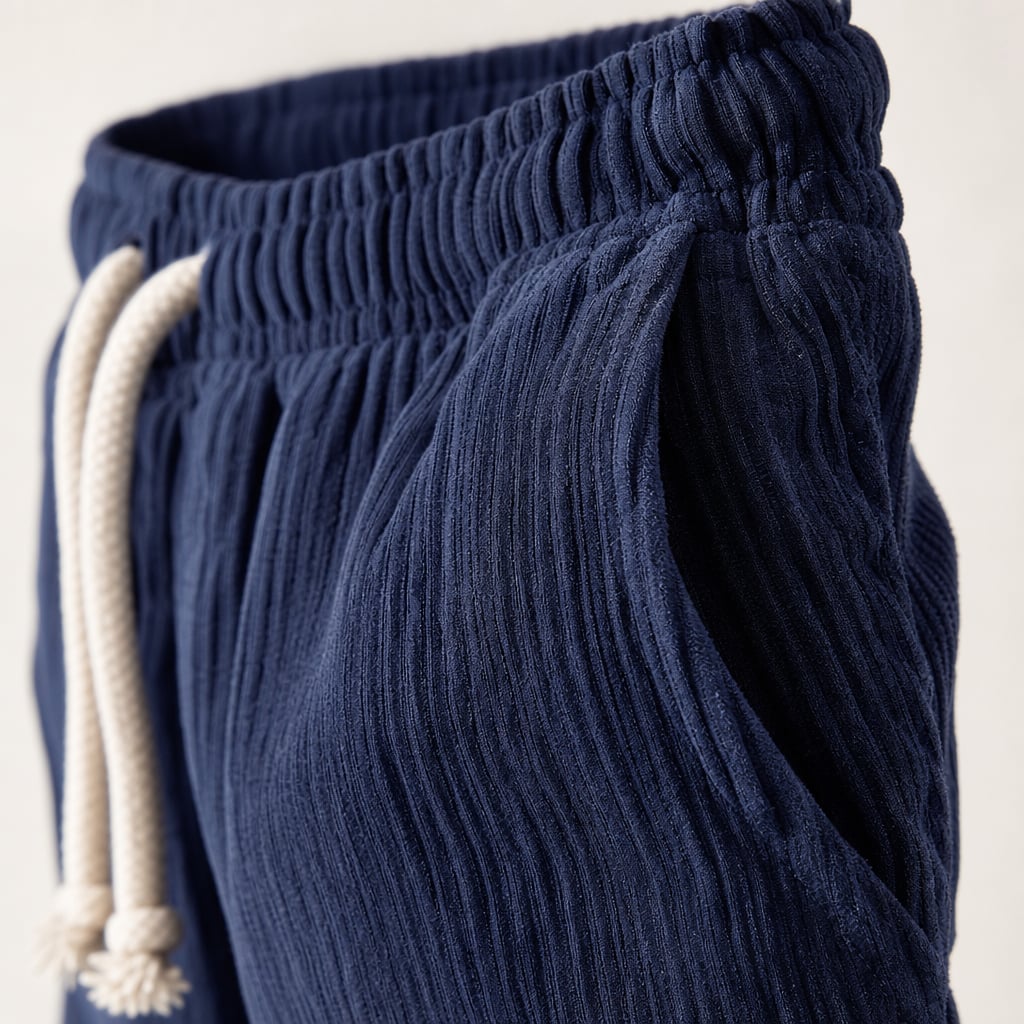 Cargo Pants Relaxed Fit Drawstring Waist Navy Blue – Fabric and Detail Close-Up