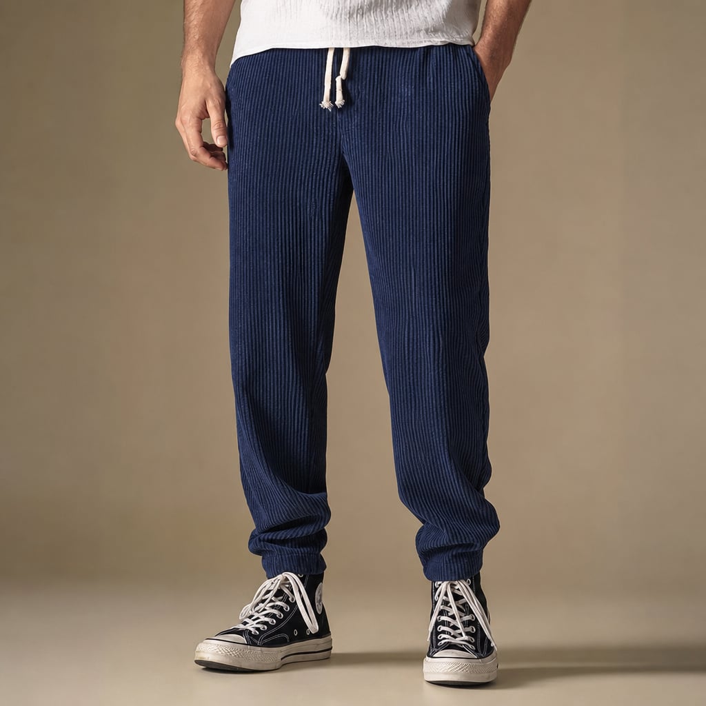 Cargo Pants Relaxed Fit Drawstring Waist Navy Blue – Product Photo