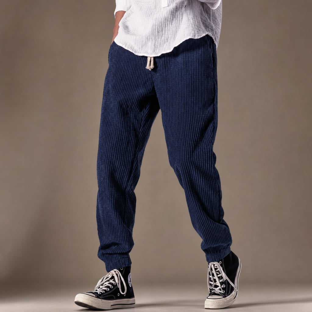 Cargo Pants Relaxed Fit Drawstring Waist in Navy Blue – Tarlano Premium Menswear