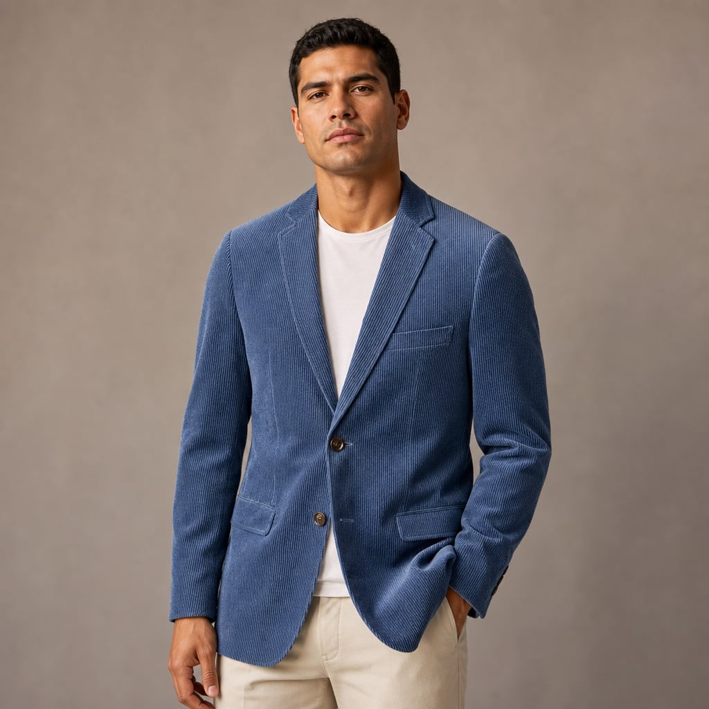 Blazer Corduroy Notch Lapel Relaxed Fit Blue – Product Photo